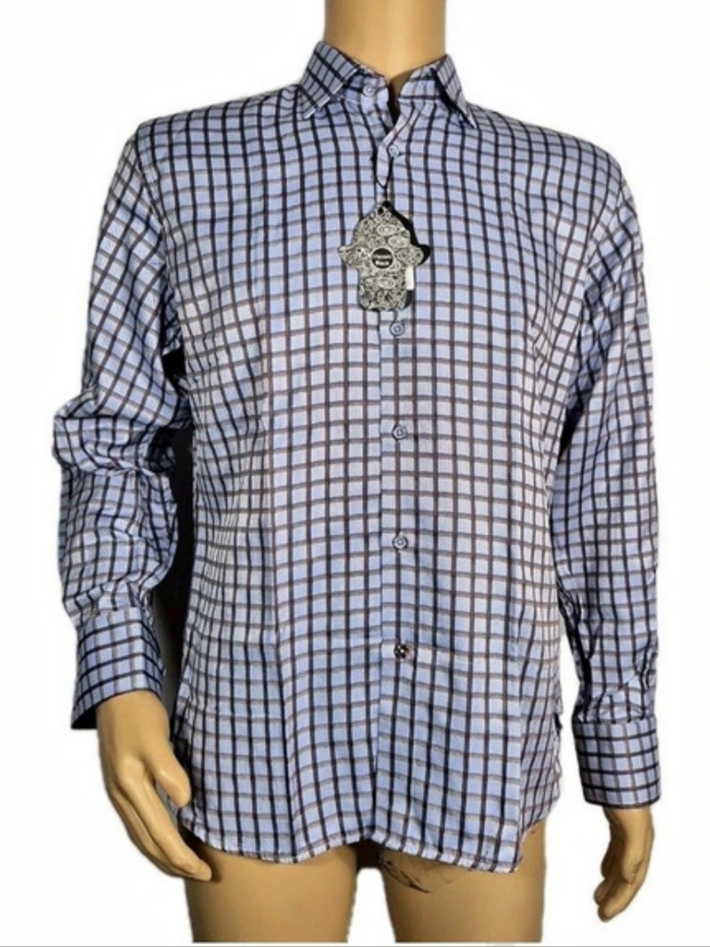 Visconti Black Men's Plaid Button Down Blue Brown Size Medium NWT